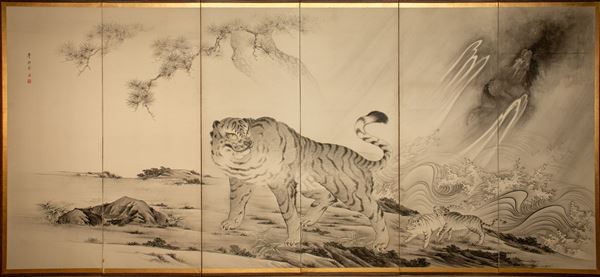 SIX-PANEL FOLDING SCREEN PAINTED ON PAPER  (Japan, Edo Period, late 19th century)  - Auction Fine Asian Art - Marcopolo srl - Marcopolo Asian Art Auction Milano