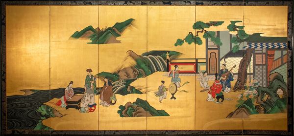 PARAVENTO A SEI PANNELLI  (Giappone, periodo Meiji (1868-1912))  - Asta Fine Asian Art - Marcopolo srl - Marcopolo Asian Art Auction Milano