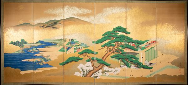 PARAVENTO A SEI PANNELLI  (Giappone, periodo Edo, XIX secolo)  - Asta Fine Asian Art - Marcopolo srl - Marcopolo Asian Art Auction Milano