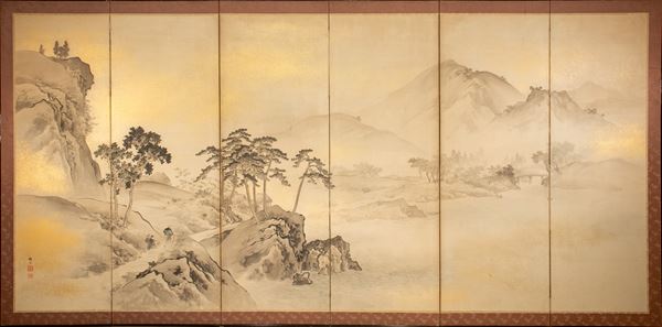 A SIX-PANEL SCREEN  (Japan, Meiji period (1868-1912))  - Auction Fine Asian Art - Marcopolo srl - Marcopolo Asian Art Auction Milano