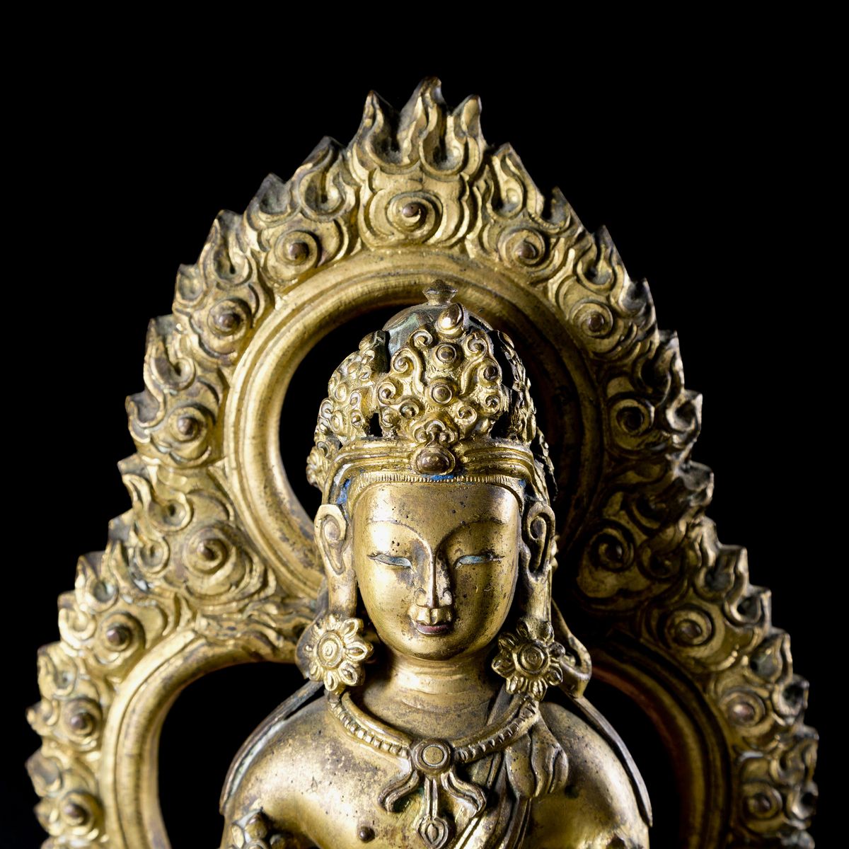 BUDDHA AMITAYUS IN BRONZO DORATO CON FIAMMA