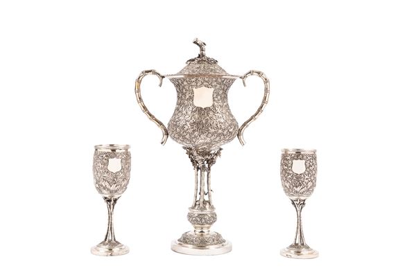 AN IMPORTANT CUP AND A PAIR OF GOBLETS