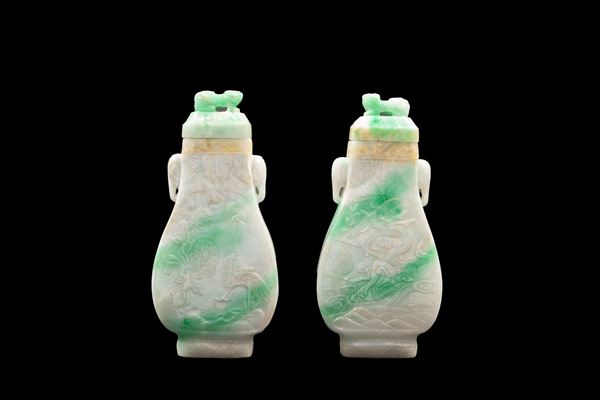 A PAIR OF JADEITE VASES AND COVER