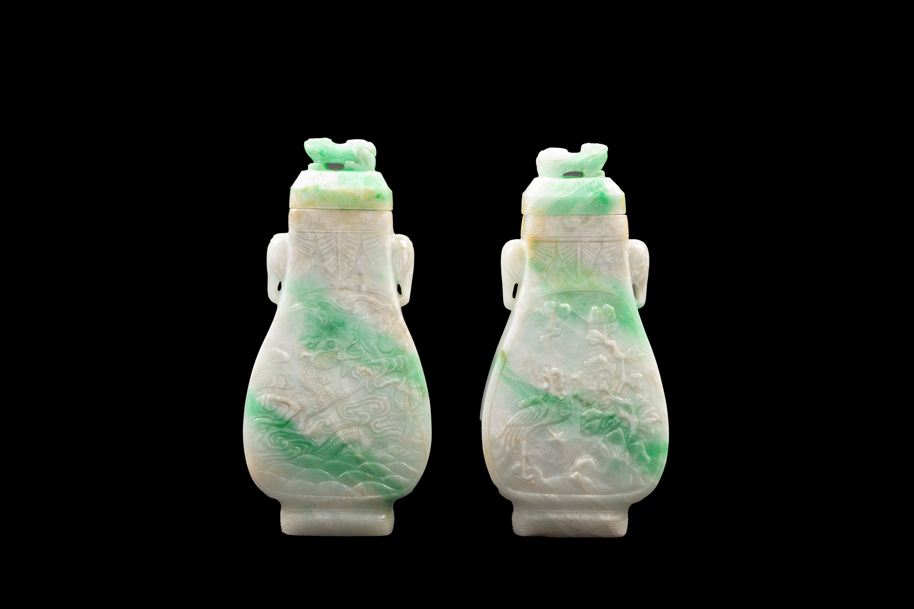 COPPIA DI VASI CON COPERCHIO IN GIADEITE