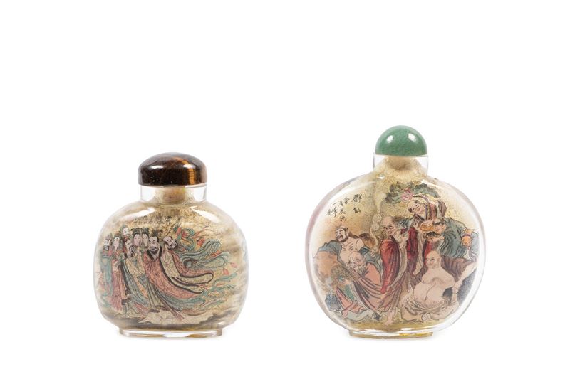 DUE GRANDI SNUFF BOTTLE IN VETRO