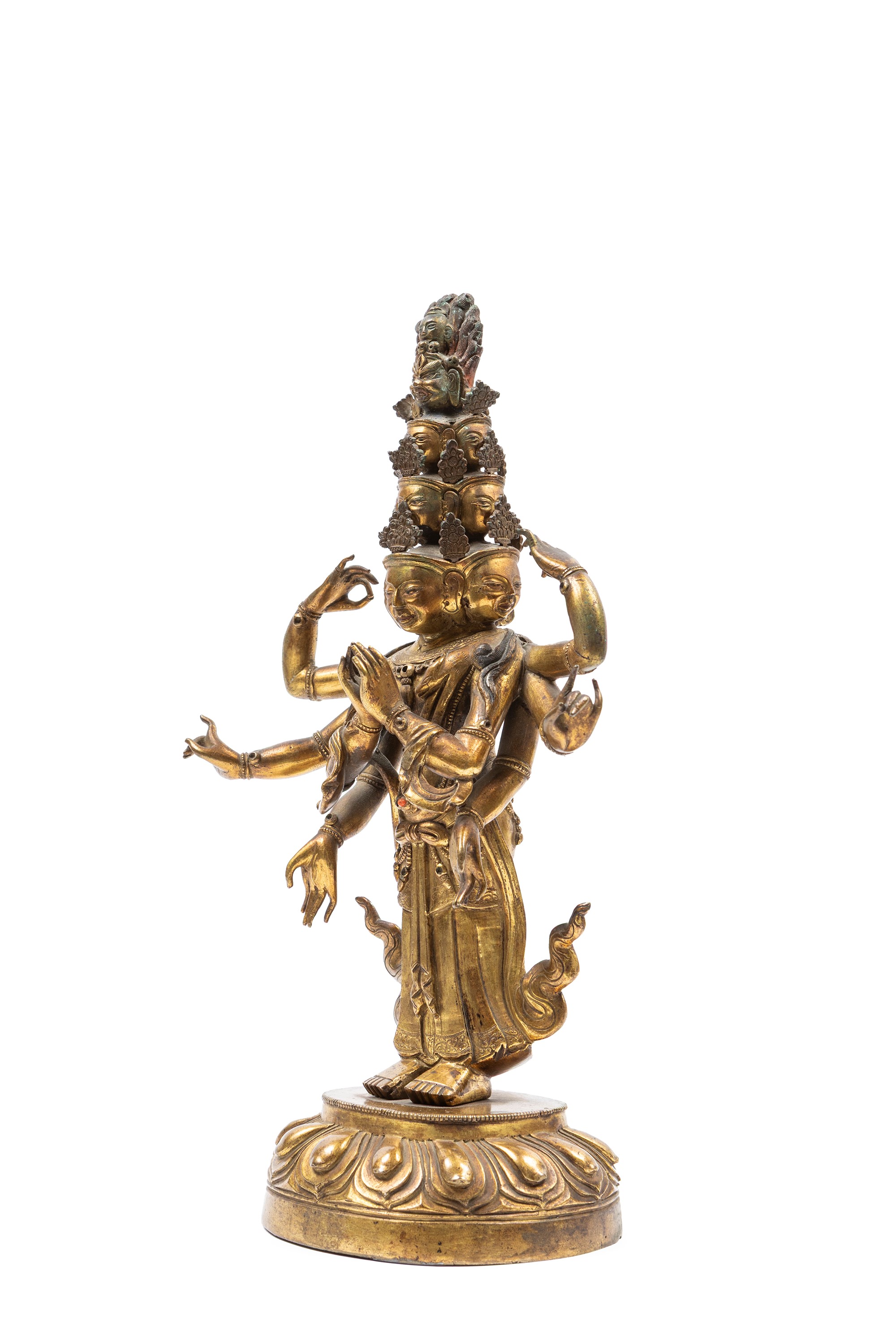 Figura di Avalokitesvara in Bronzo Dorato