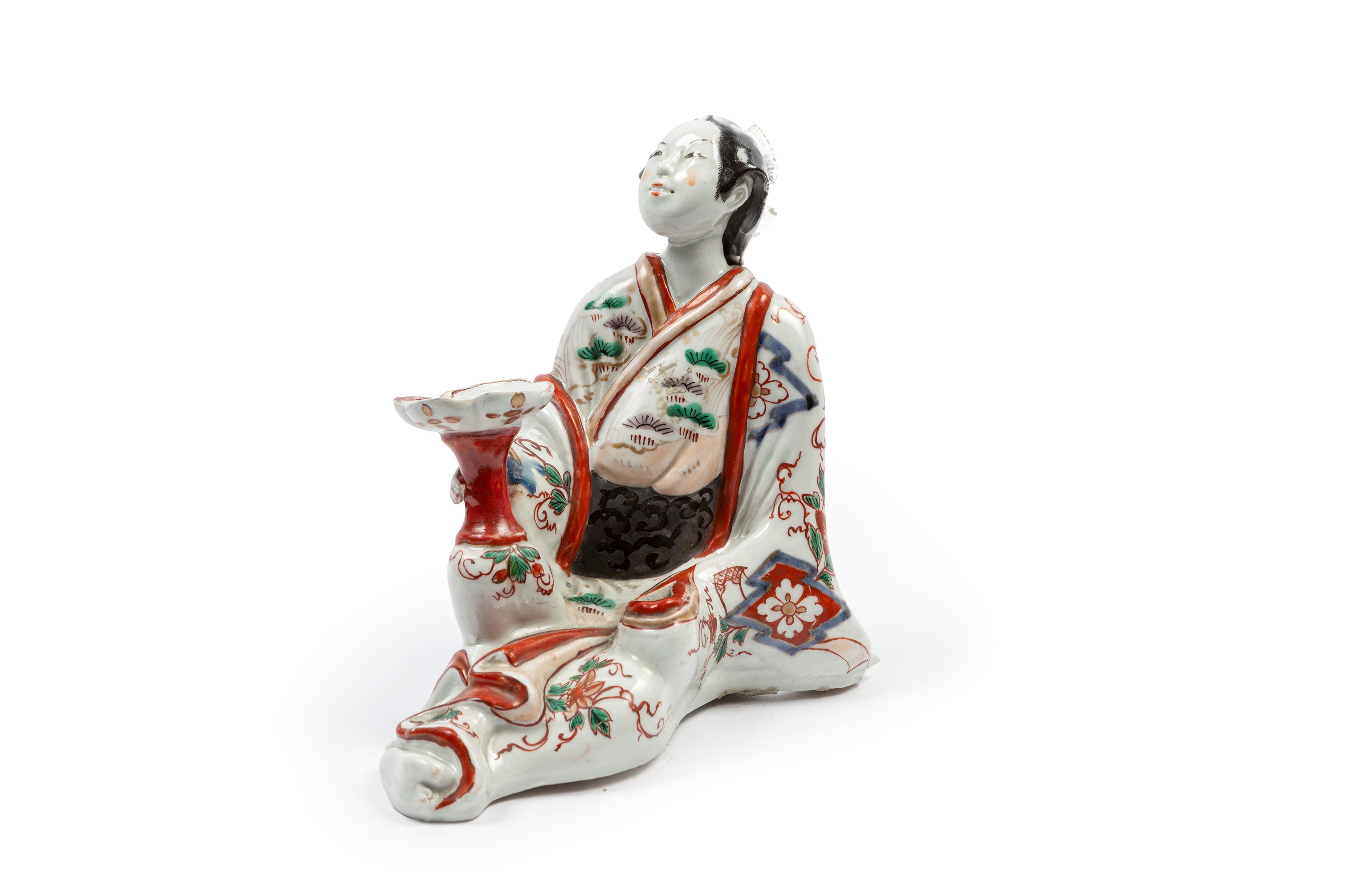 FIGURA PORTACANDELA IN PORCELLANA ARITA