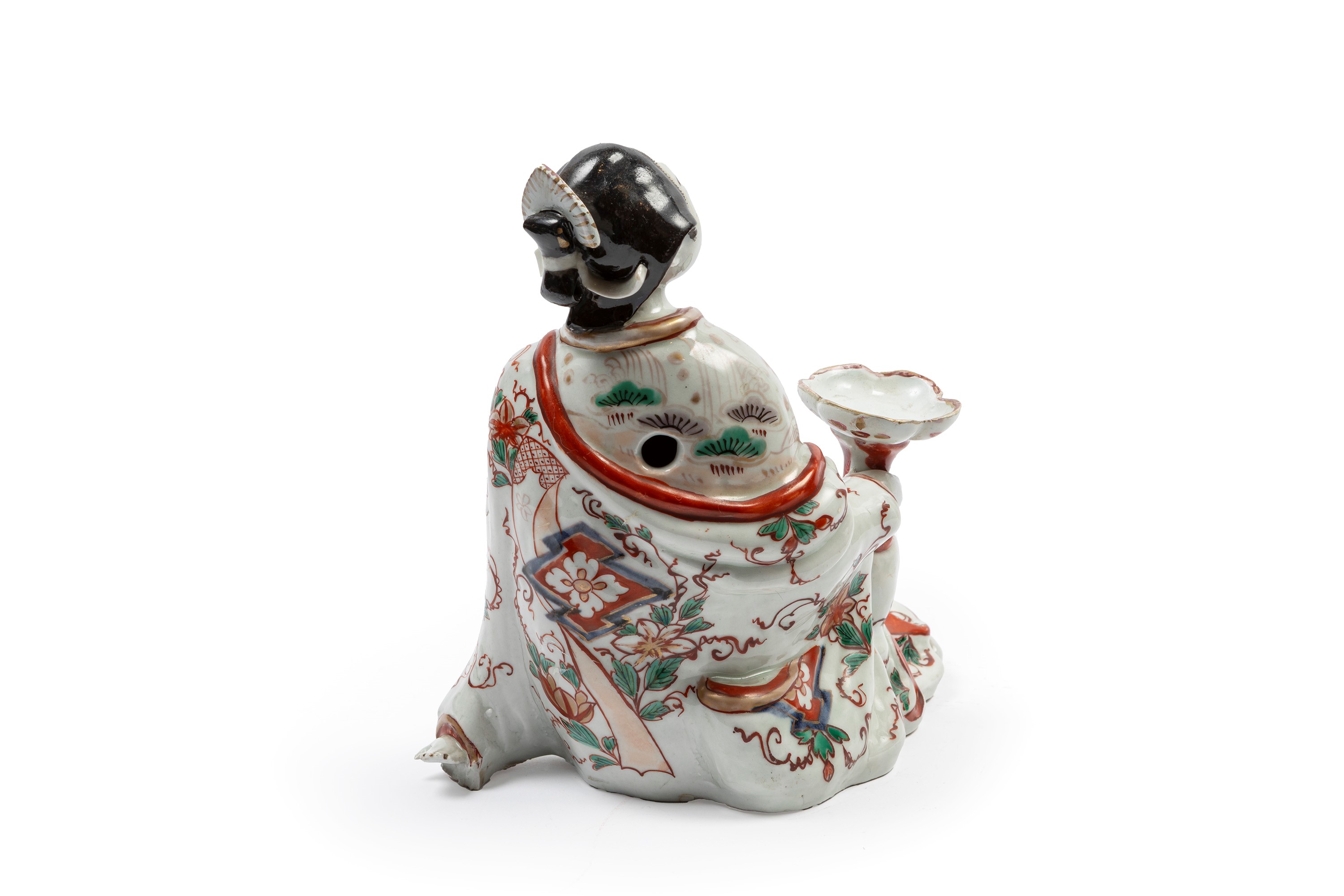 FIGURA PORTACANDELA IN PORCELLANA ARITA