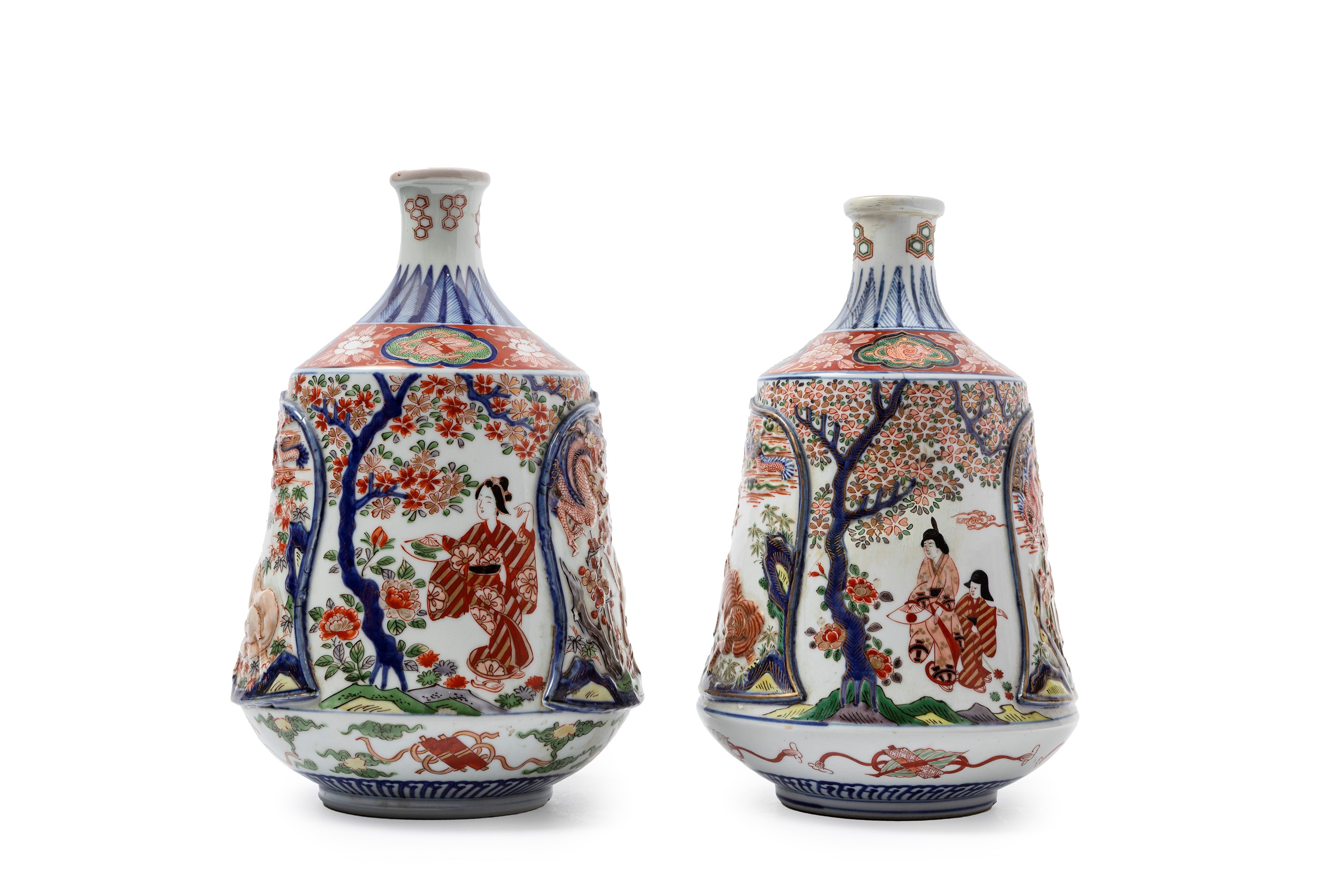 Coppia di Vasi a Bottiglia in Porcellana Imari