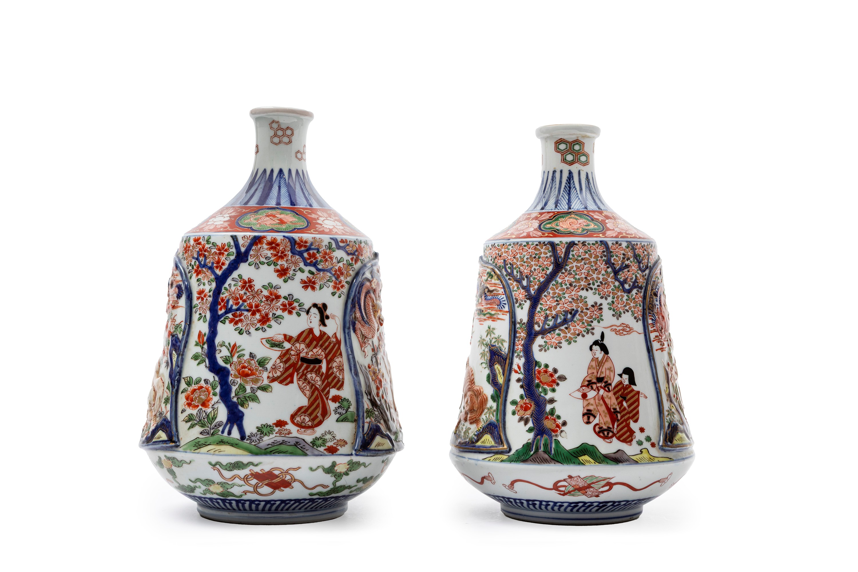 Coppia di Vasi a Bottiglia in Porcellana Imari