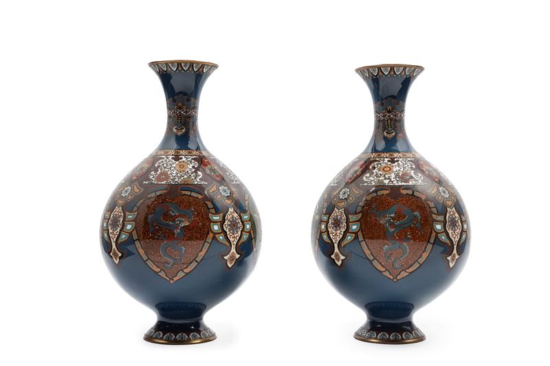 COPPIA DI VASI CLOISONNÉ