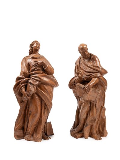 Scultore ignoto, Coppia di sculture in terracotta raffiguranti gli Evangelisti Matteo e Giovanni