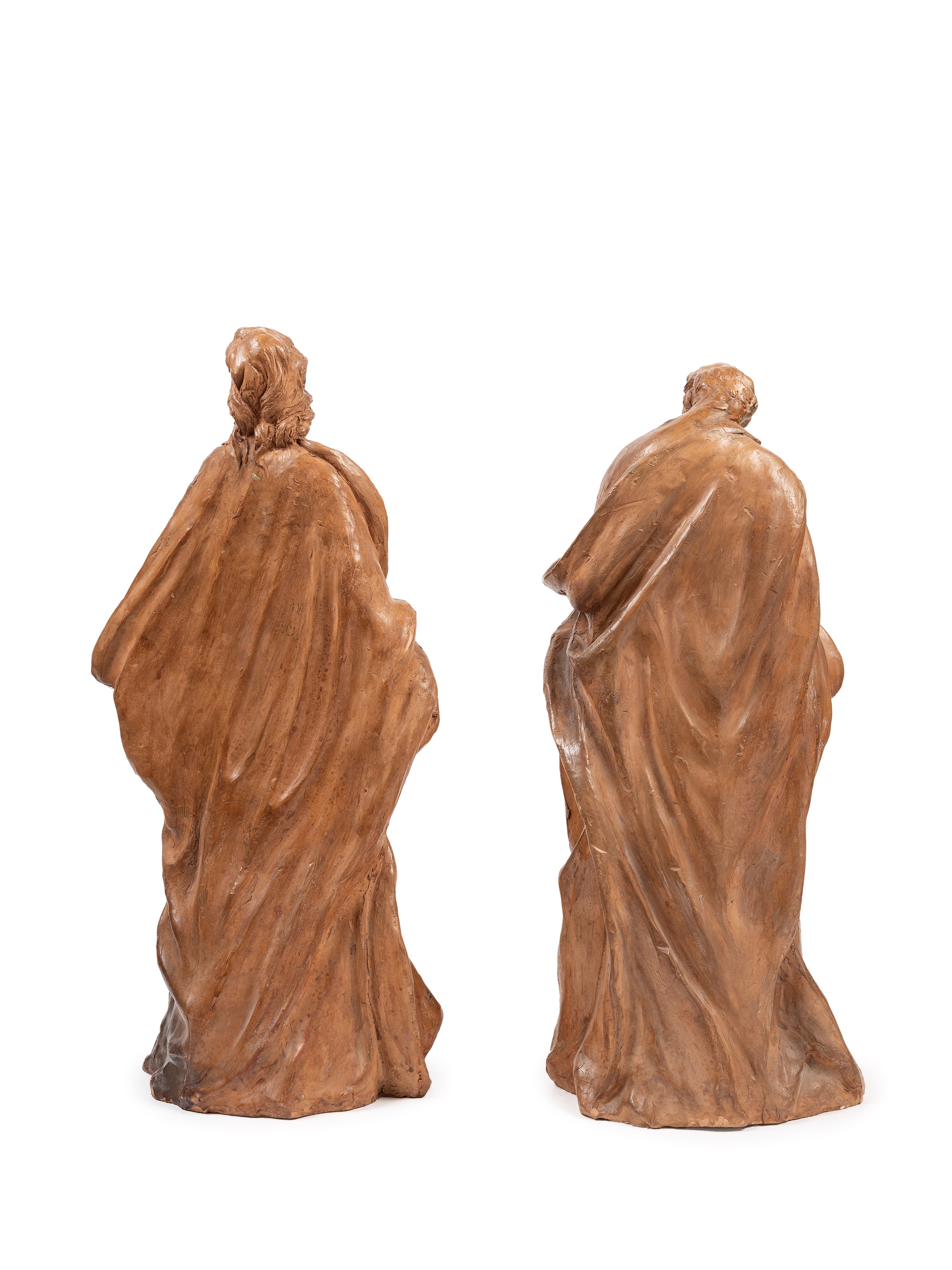 Scultore ignoto, Coppia di sculture in terracotta raffiguranti gli Evangelisti Matteo e Giovanni