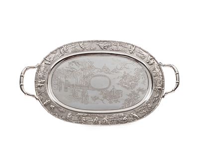Vassoio ovale in argento, Cina, XIX-XX secolo