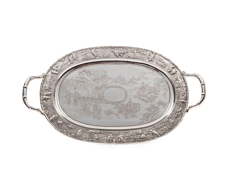 Vassoio ovale in argento, Cina, XIX-XX secolo