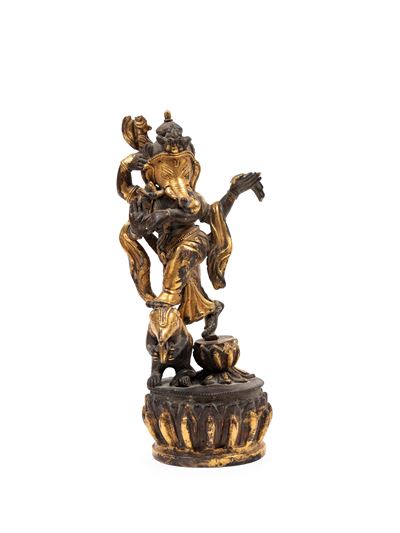 Scultore Himalayan del XIX secolo, Figura in bronzo dorato di Ganesha