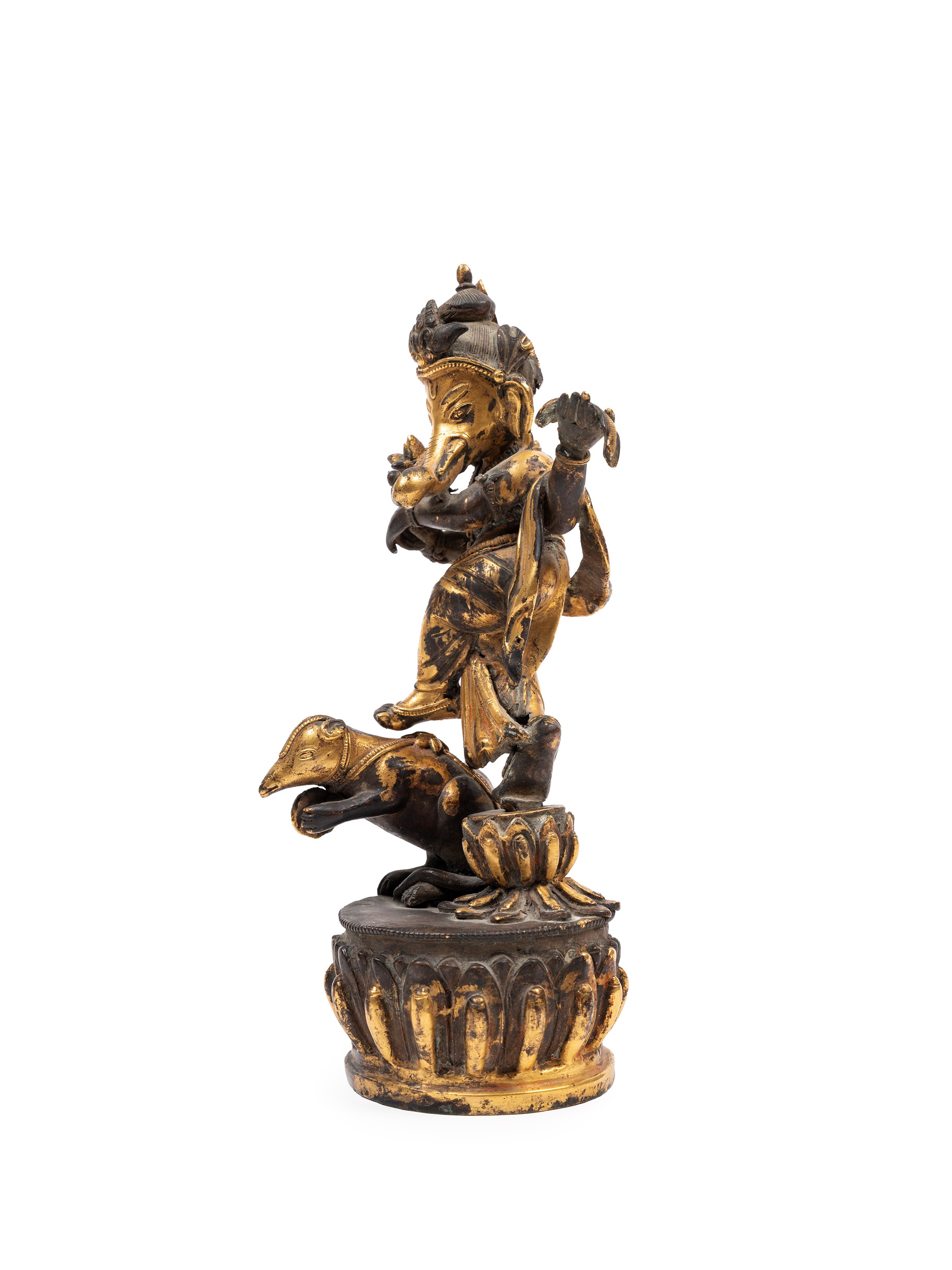 Scultore Himalayan del XIX secolo, Figura in bronzo dorato di Ganesha