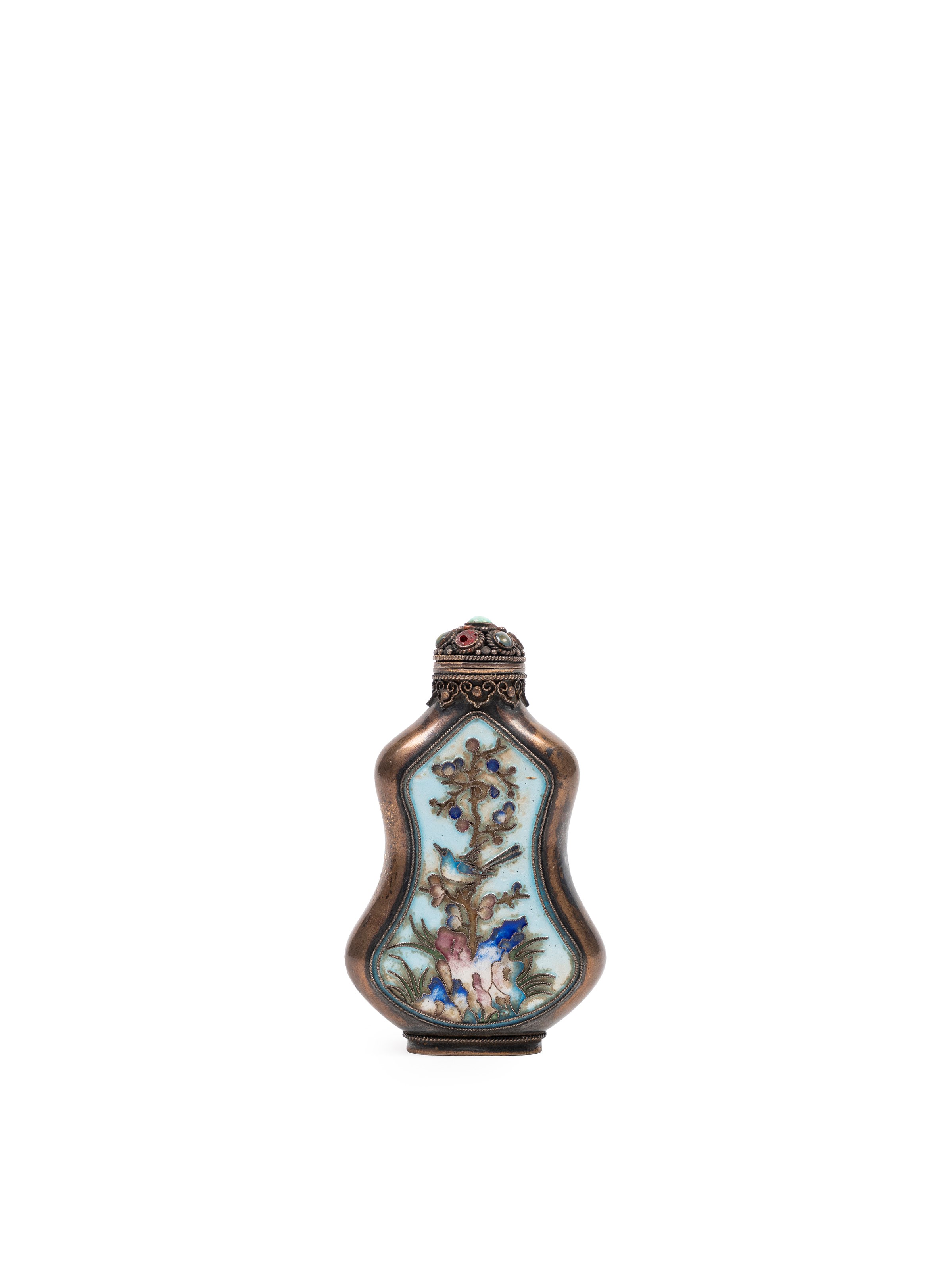 SNUFF BOTTLE IN ARGENTO E SMALTO