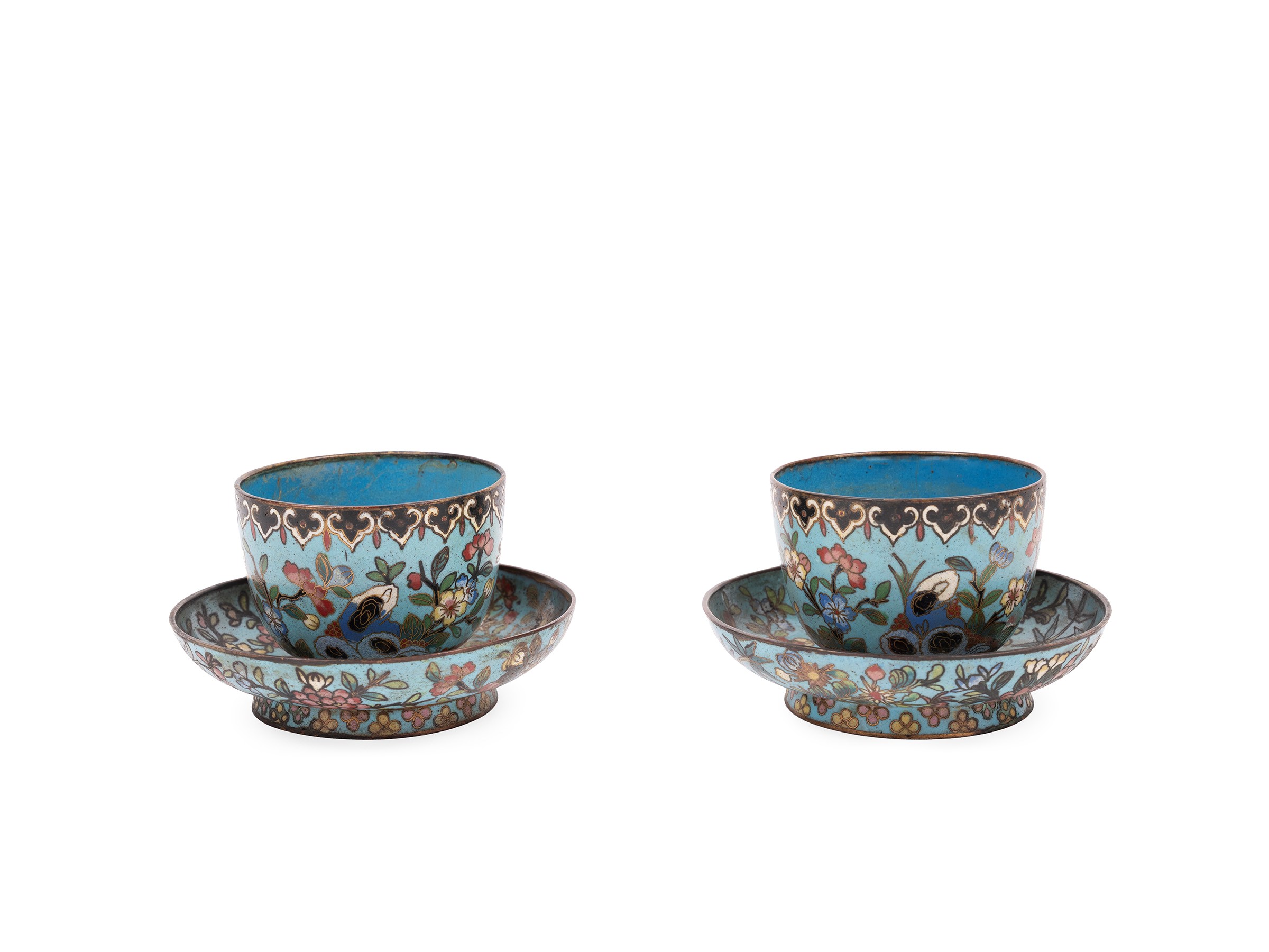 COPPIA DI TAZZINE E PIATTINI IN CLOISONNE