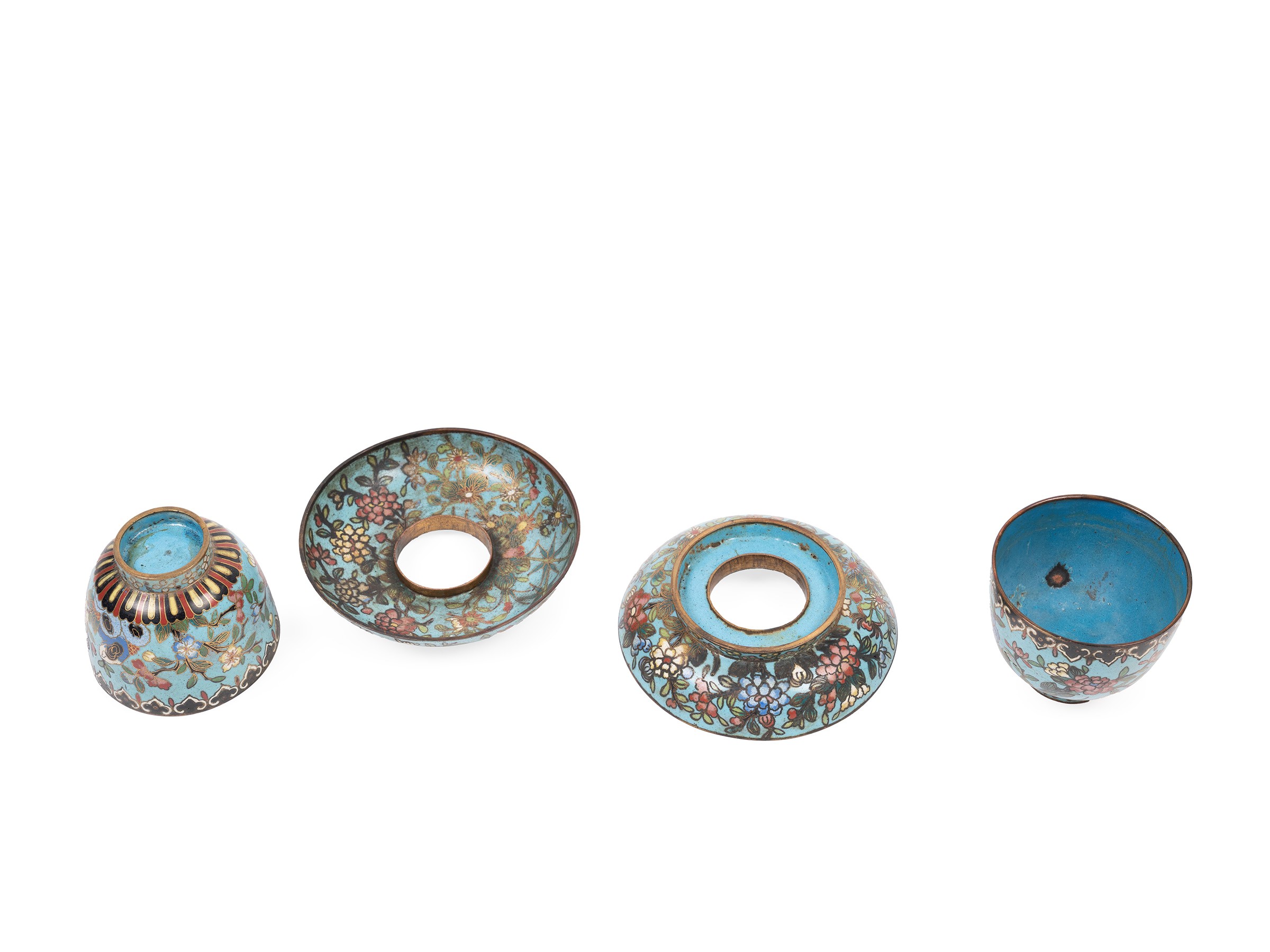 COPPIA DI TAZZINE E PIATTINI IN CLOISONNE