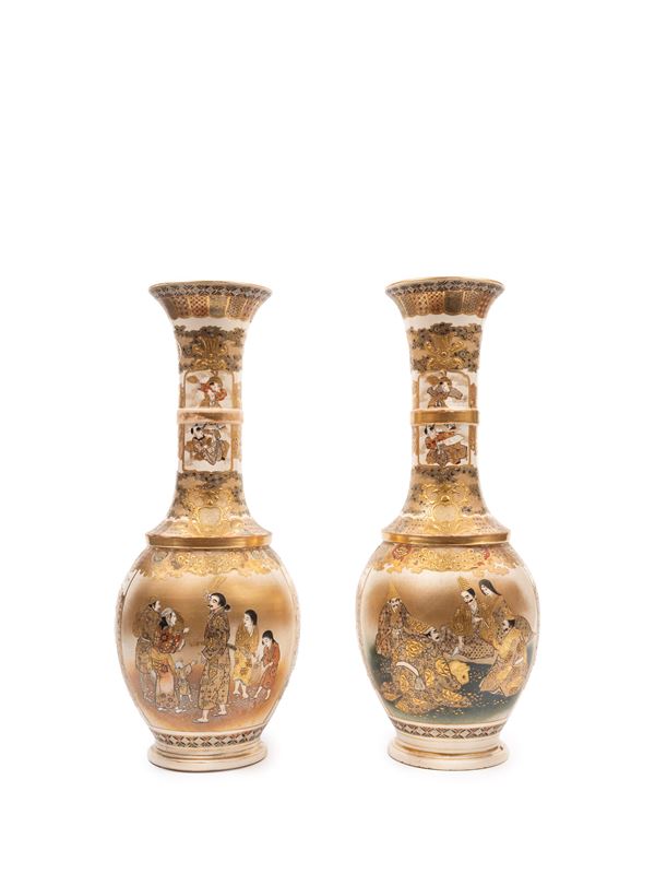 A PAIR OF SATSUMA VASES