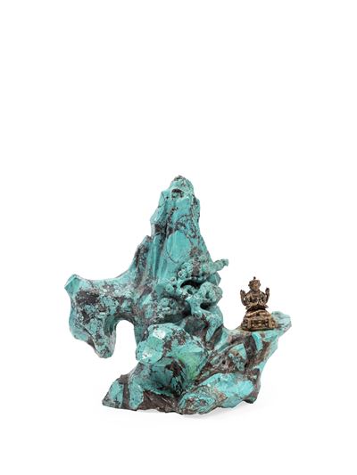 Scultura in turchese, Montagna sacra con figura di Avalokiteshvara, Cina, dinastia Qing, XIX seco...