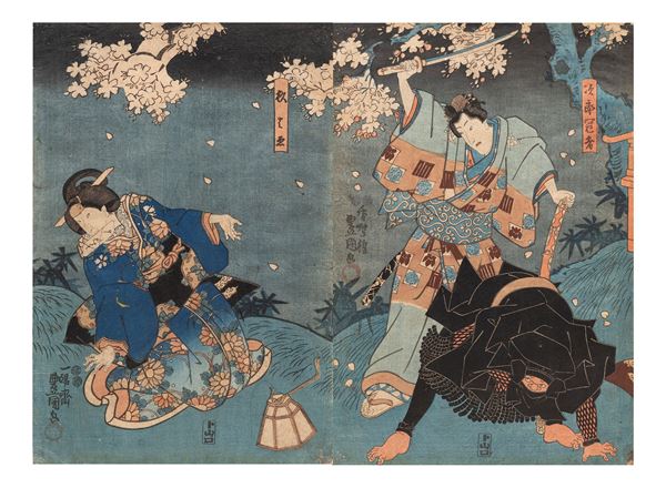 A PAIR OF UKUYO-E WOODBLOCKS