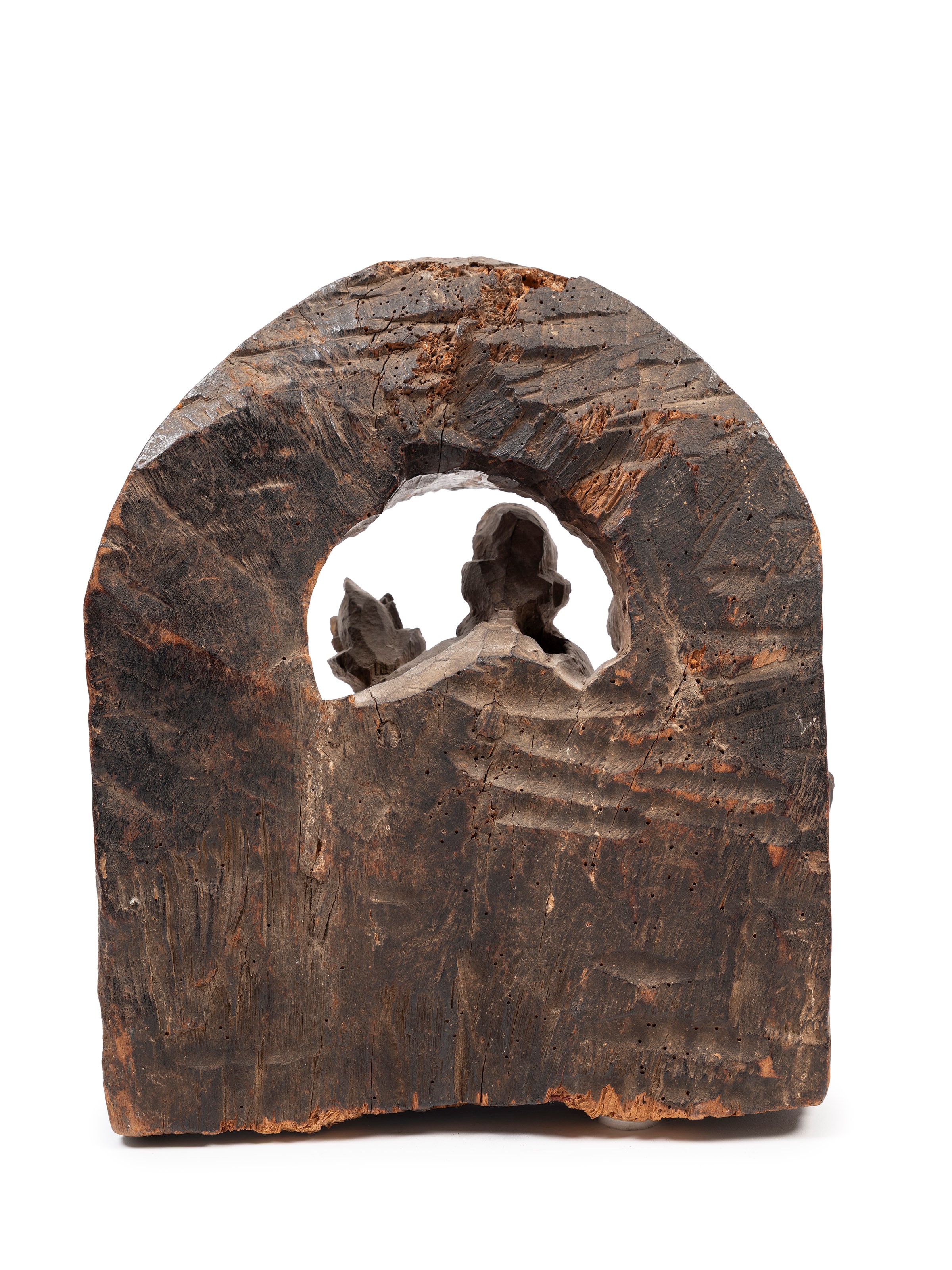 Scultura in legno raffigurante Shiva e Parvati con accoliti, Himalaya, XVIII/XIX secolo