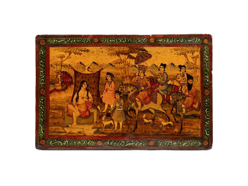 Iran, Custodia per specchio in cartapesta laccata, XIX secolo