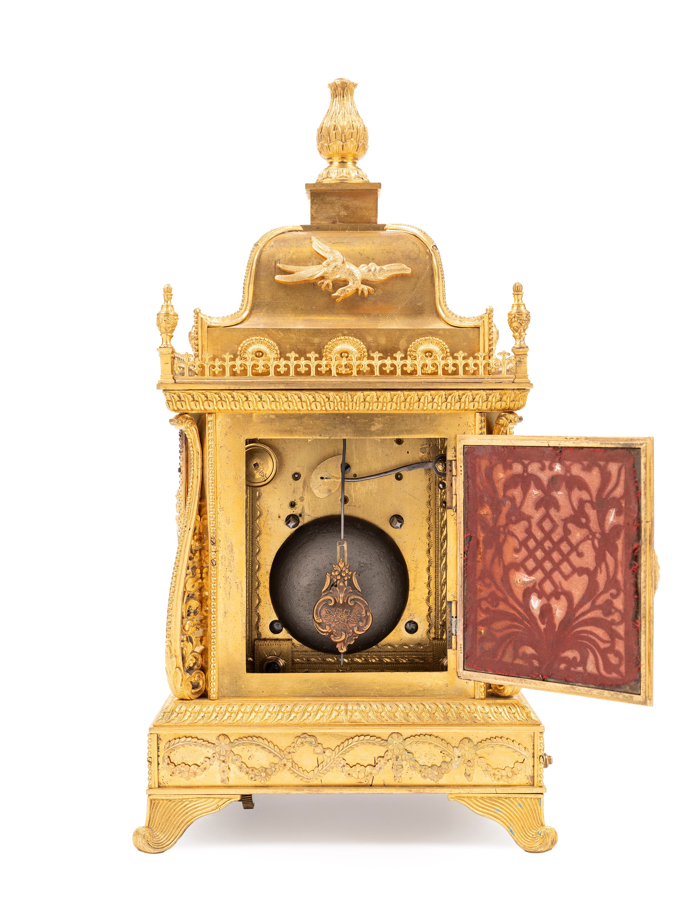 IMPORTANTE OROLOGIO CINESE IN BRONZO DORATO CON PASTE VITREE