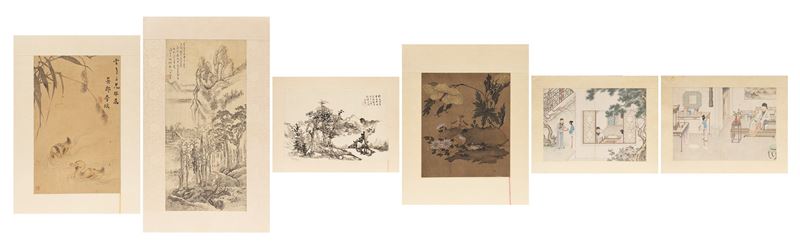 Sette opere su seta, Cina, dinastia Qing (1644-1911)