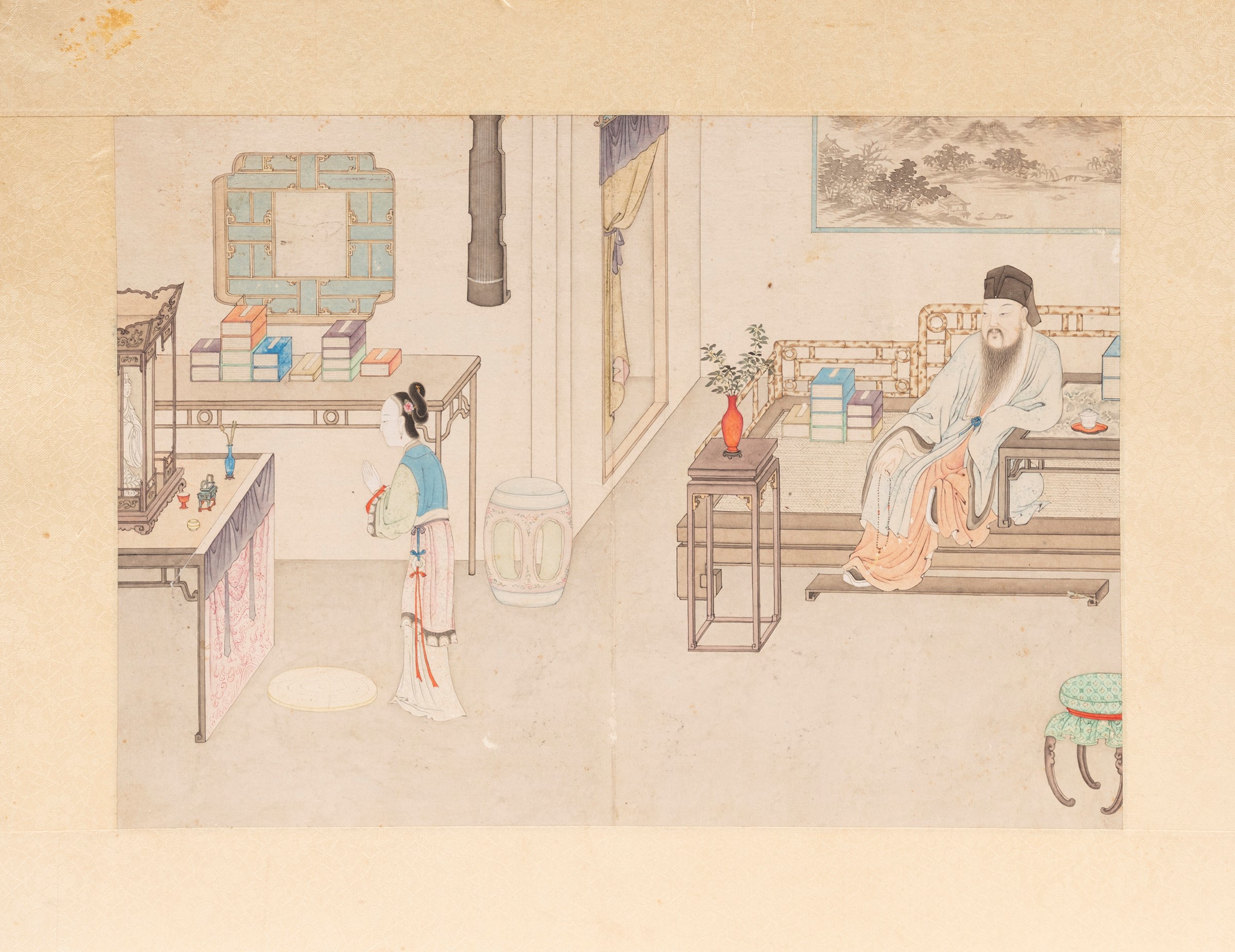Sette opere su seta, Cina, dinastia Qing (1644-1911)