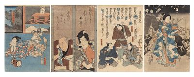 Utagawa Kunisada, Quattro incisioni di scuola Ukiyo-e, Giappone, periodo Meiji