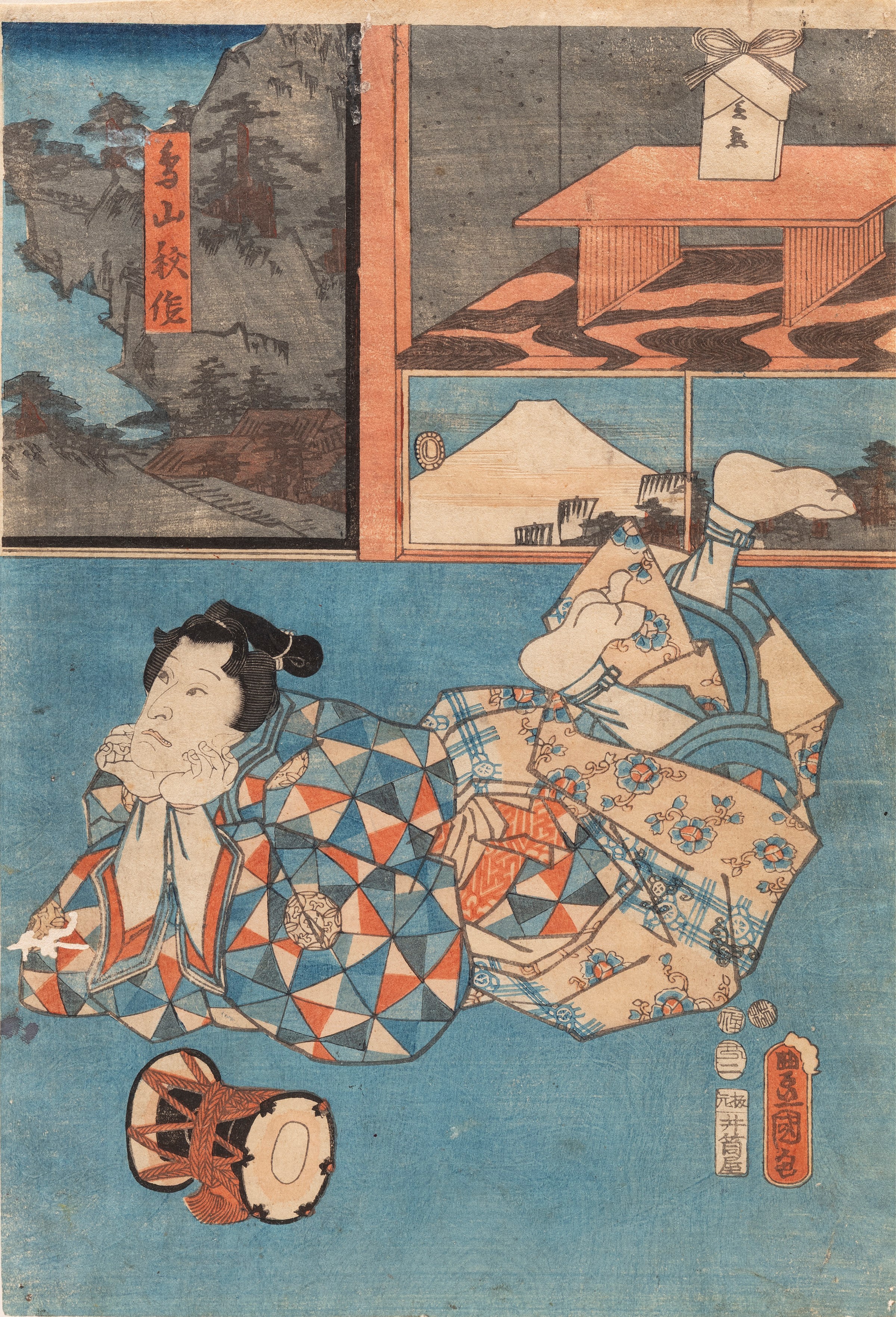 Utagawa Kunisada, Quattro incisioni di scuola Ukiyo-e, Giappone, periodo Meiji
