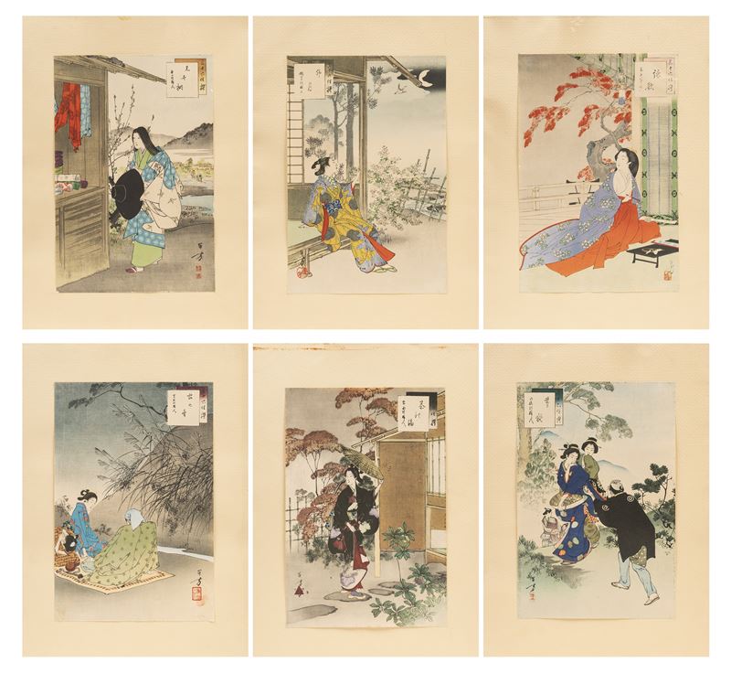 Mizuno Toshikata, Sei incisioni di scuola Ukiyo-e, Giappone, periodo Meiji