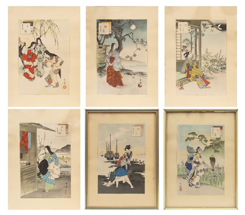 Mizuno Toshikata, Sei incisioni di scuola Ukiyo-e, Giappone, periodo Meiji