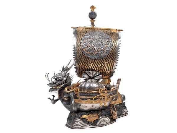 A SILVER AND MIXED-METAL OKIMONO 