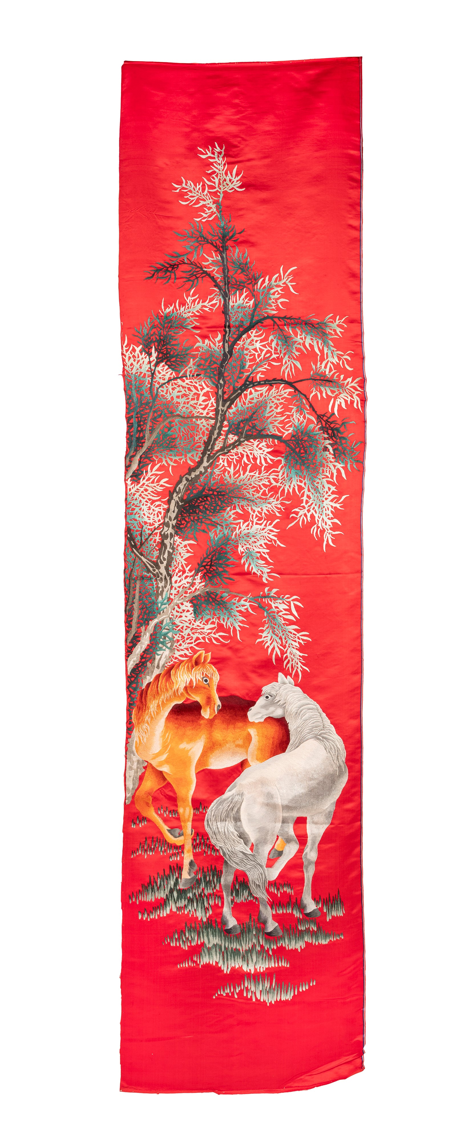 Cina, Due scroll in seta rossa, XX secolo
