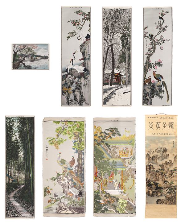 EIGHT SILK EMBROIDERIES