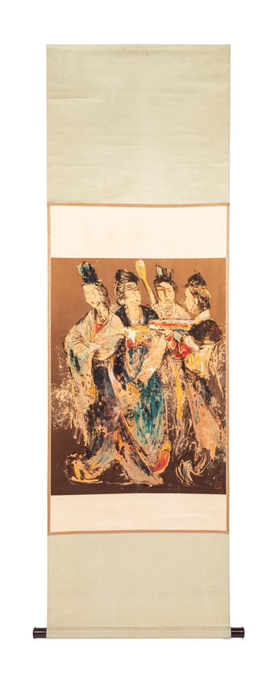 Wei Tai, Dipinto a scroll su seta raffigurante quattro dame