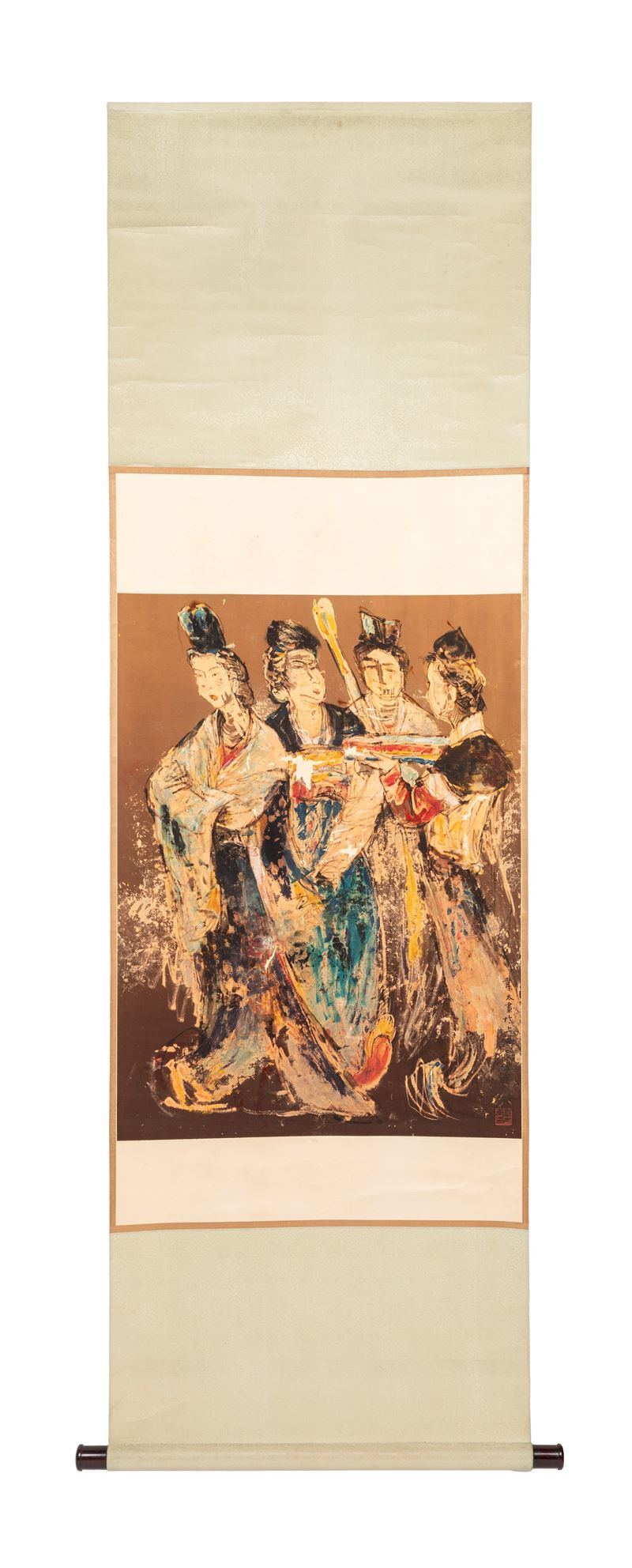 Wei Tai, Dipinto a scroll su seta raffigurante quattro dame