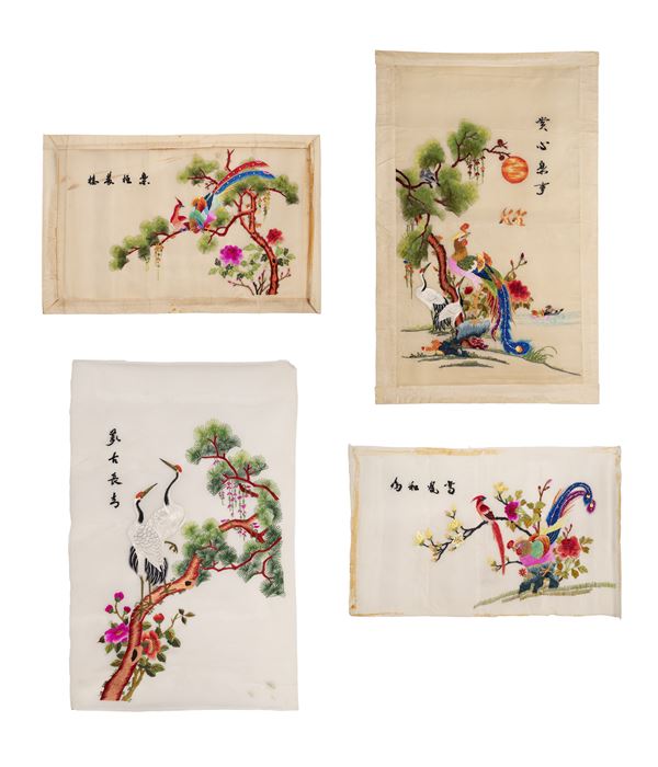 FOUR SILK EMBROIDERIES