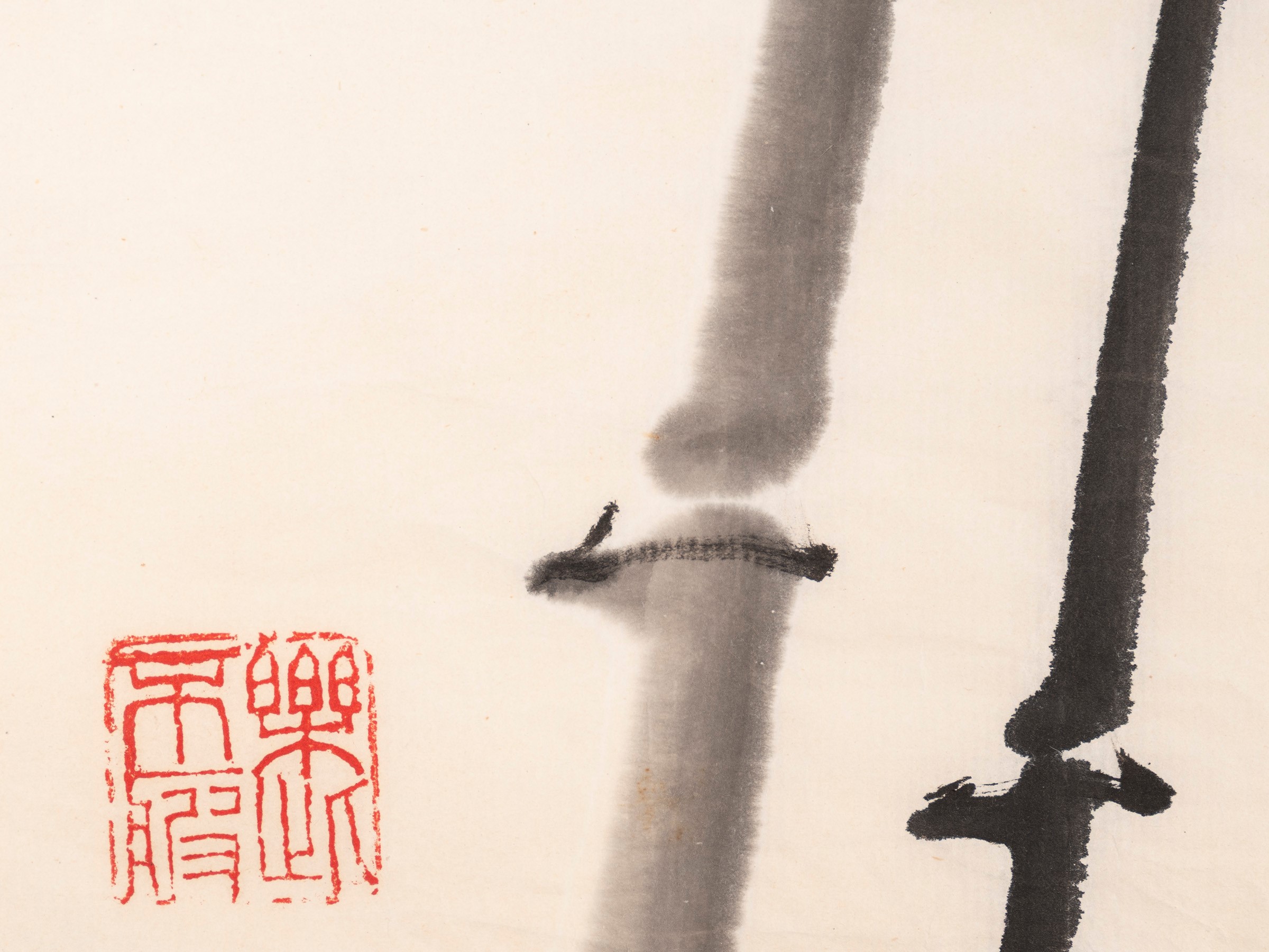 Dipinto su carta, albero di bambù e profilo di cervo, Cina, dinastia Qing