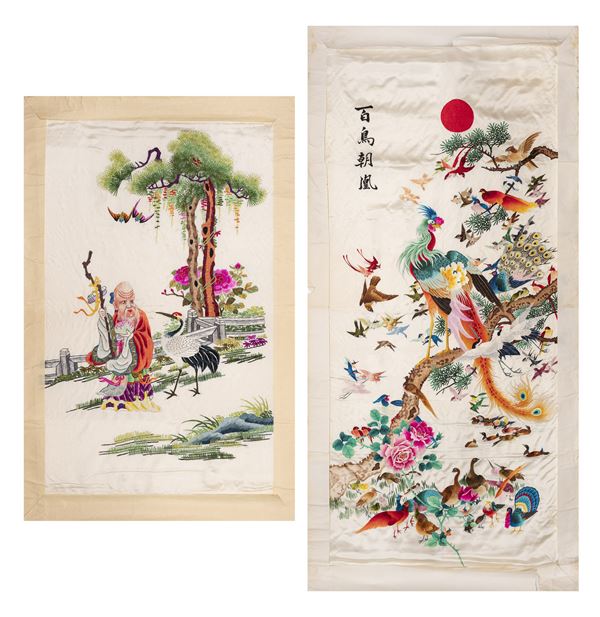TWO SILK EMBROIDERIES
