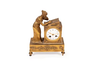 Pendola in bronzo dorato con figura di donna, XIX secolo