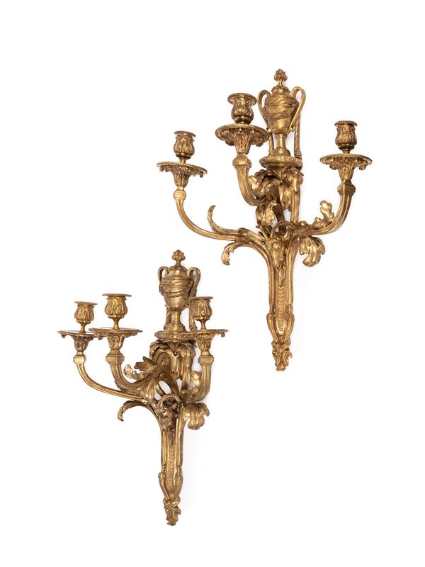 PAIR OF GILT BRONZE WALL SCONCES