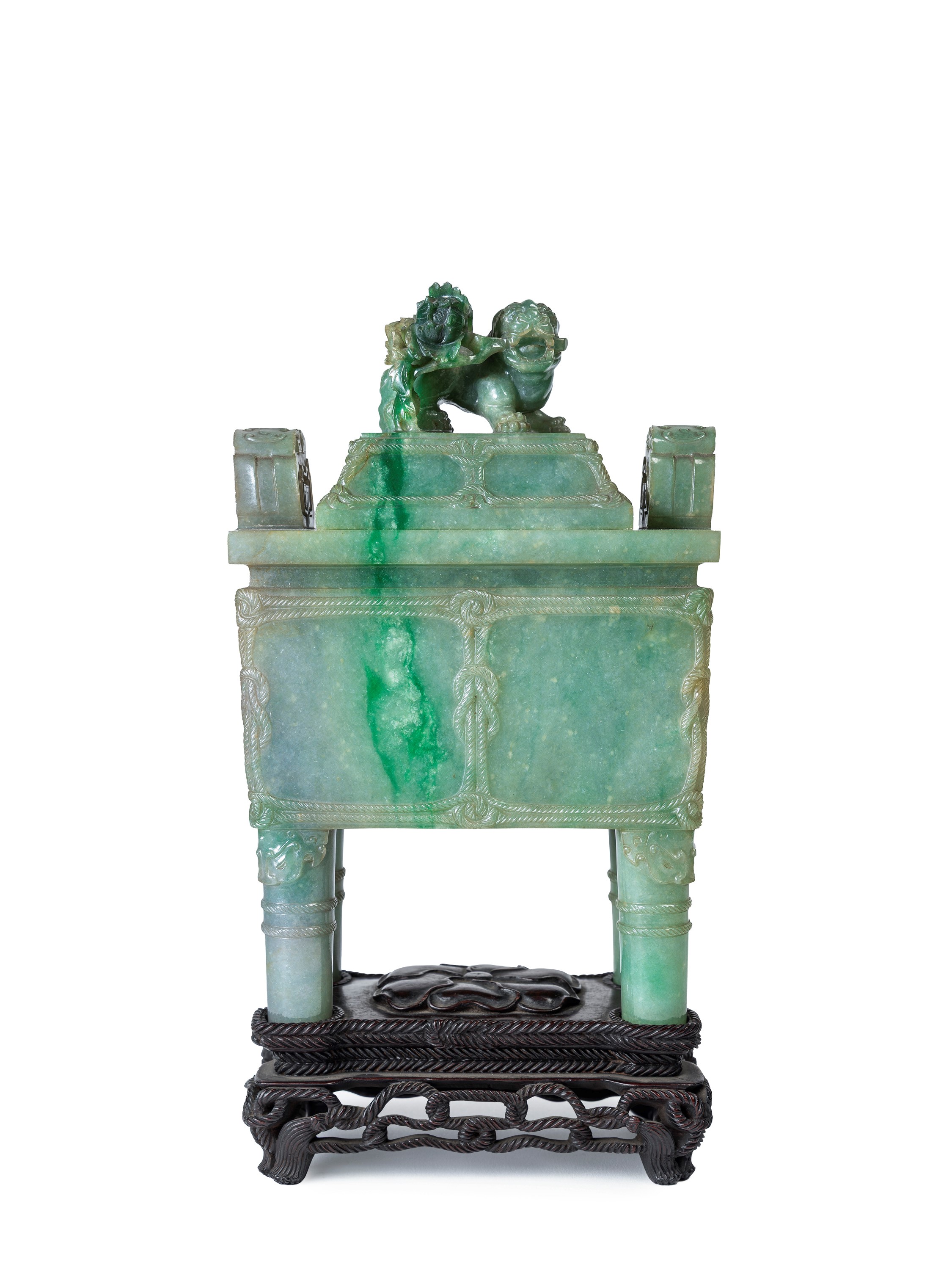 RARO INCENSIERE IN GIADEITE VERDE MELA CON COPERCHIO