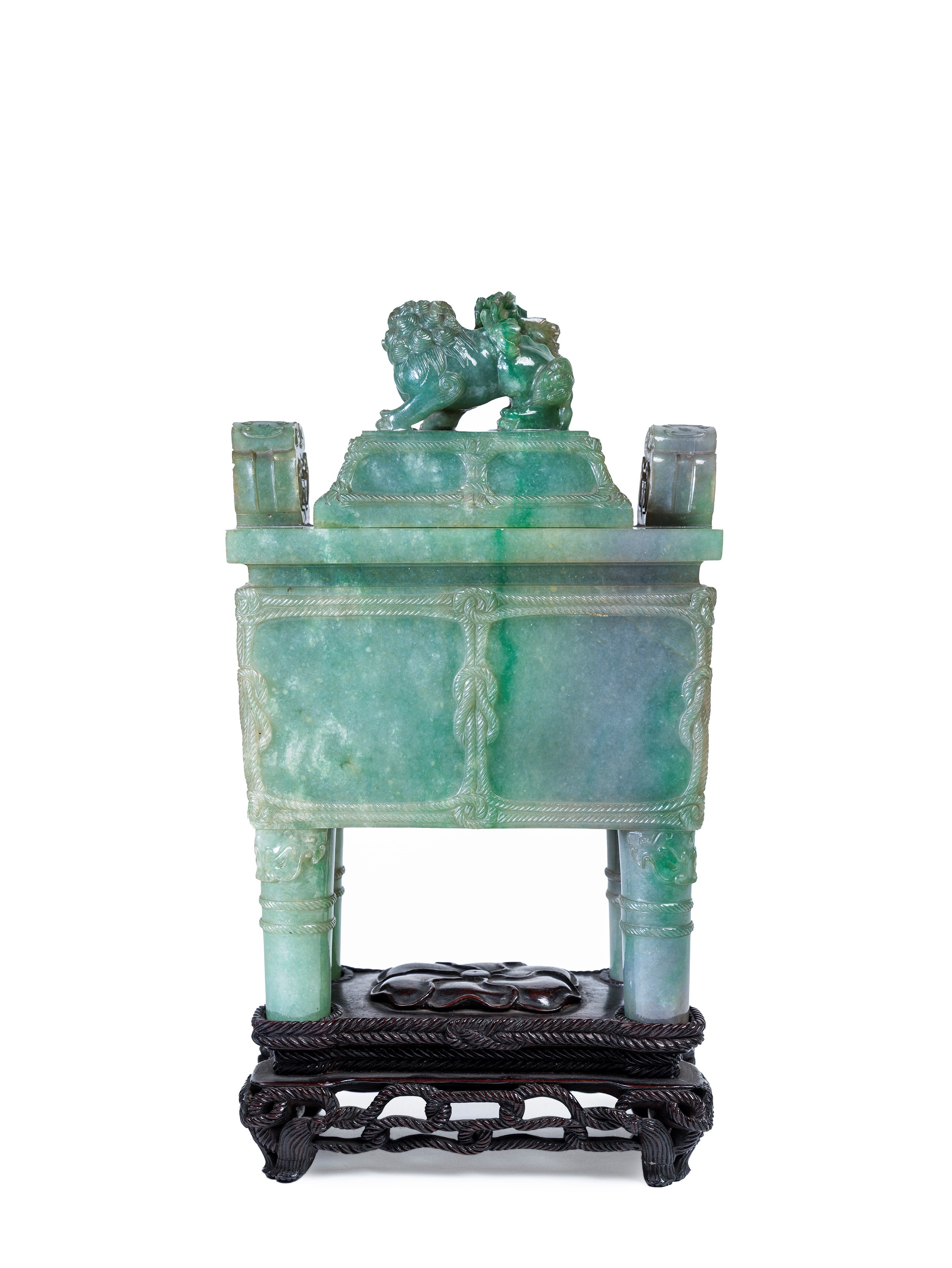 RARO INCENSIERE IN GIADEITE VERDE MELA CON COPERCHIO