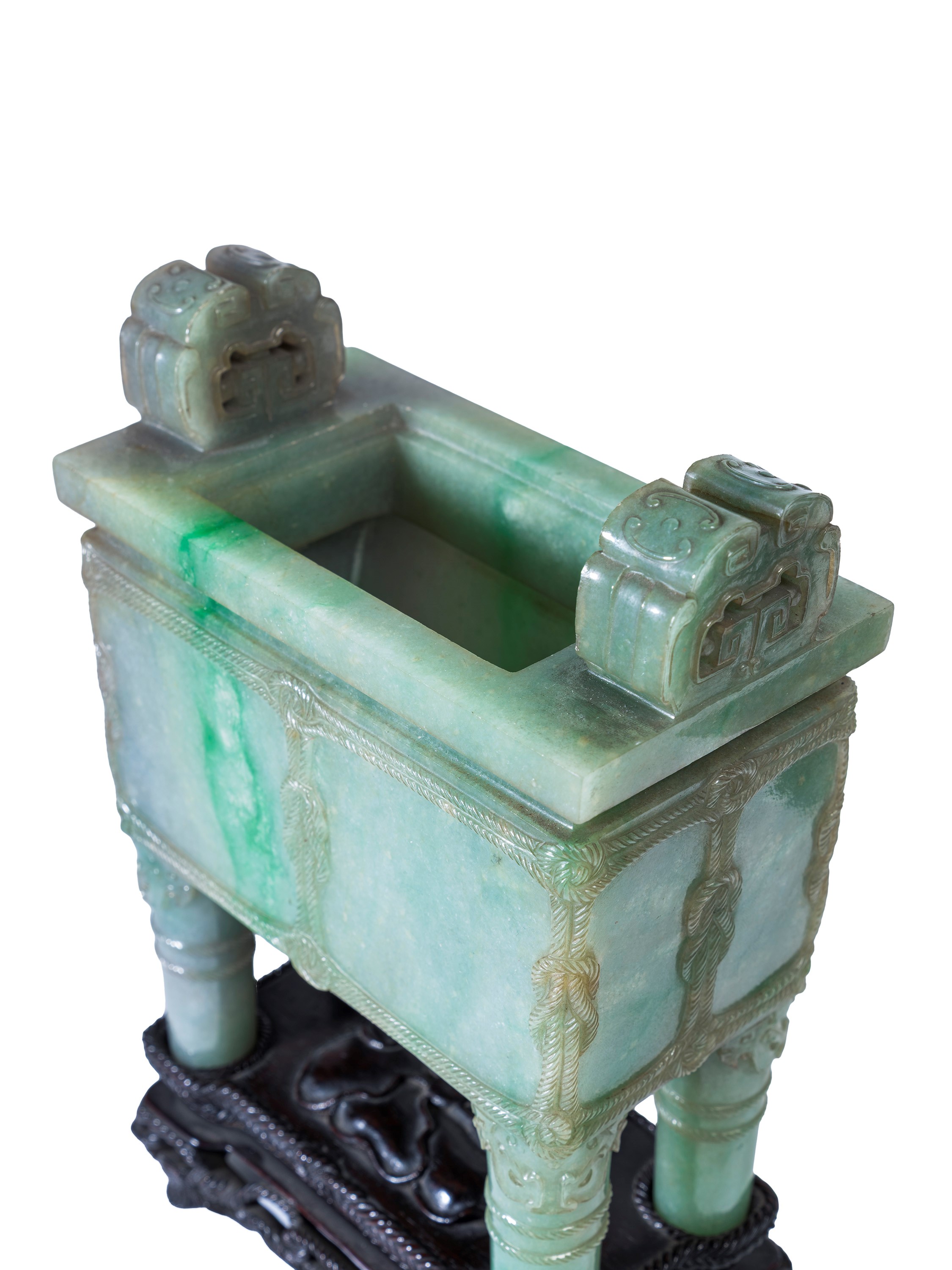 RARO INCENSIERE IN GIADEITE VERDE MELA CON COPERCHIO