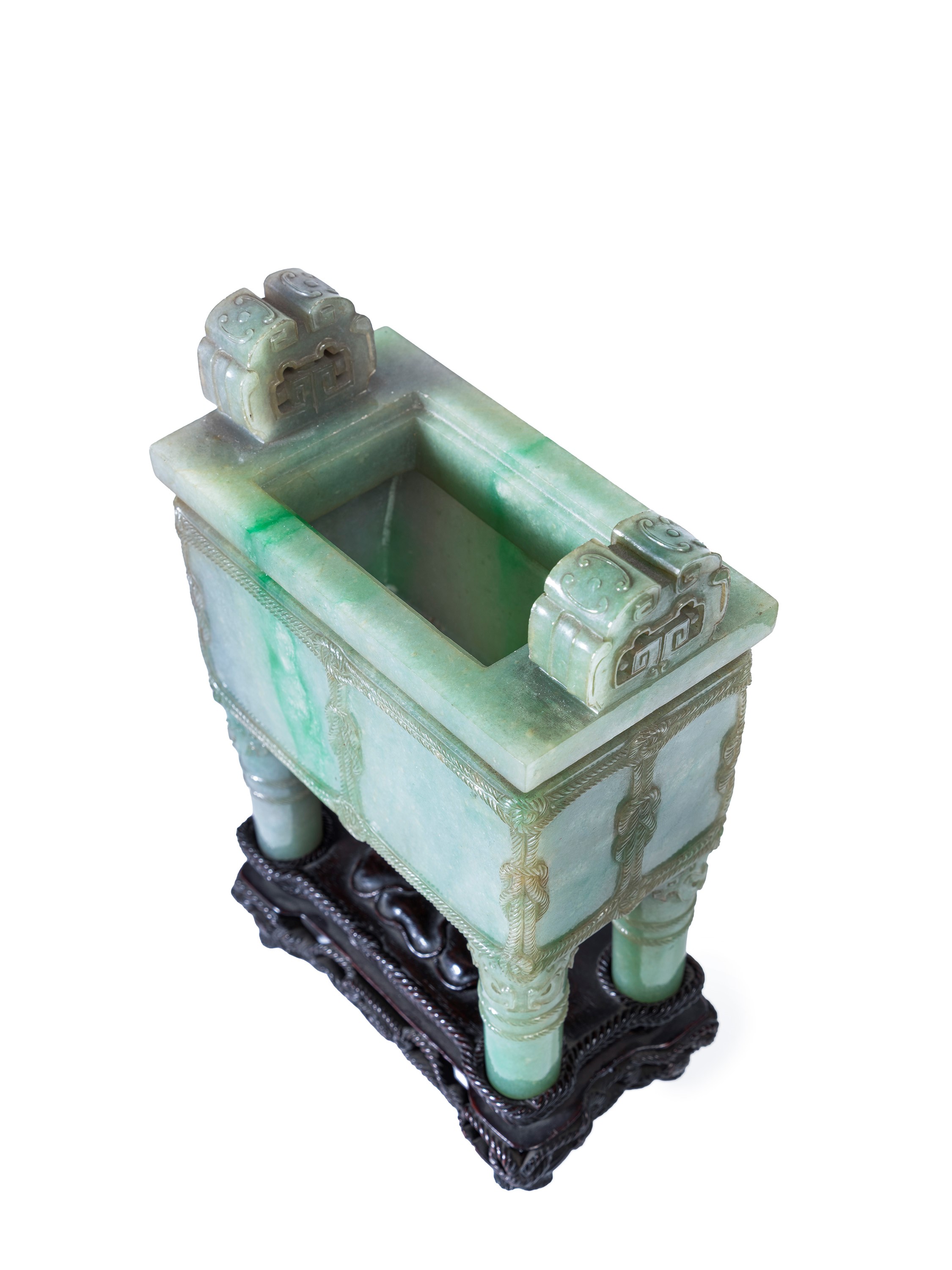 RARO INCENSIERE IN GIADEITE VERDE MELA CON COPERCHIO